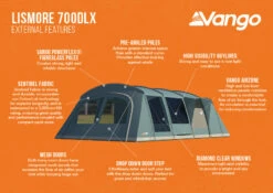 Vango Lismore 700DLX Poled Tent Package (2023) -Camping Gear Shop lismore 700dlx infographic