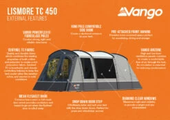 Vango Lismore TC 450 Poled Tent Package (2023) -Camping Gear Shop lismore tc 450 infographic