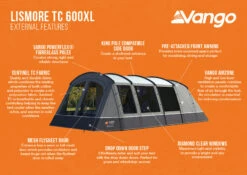 Vango Lismore TC 600XL Poled Tent Package (2023) -Camping Gear Shop lismore tc 600xl infographic